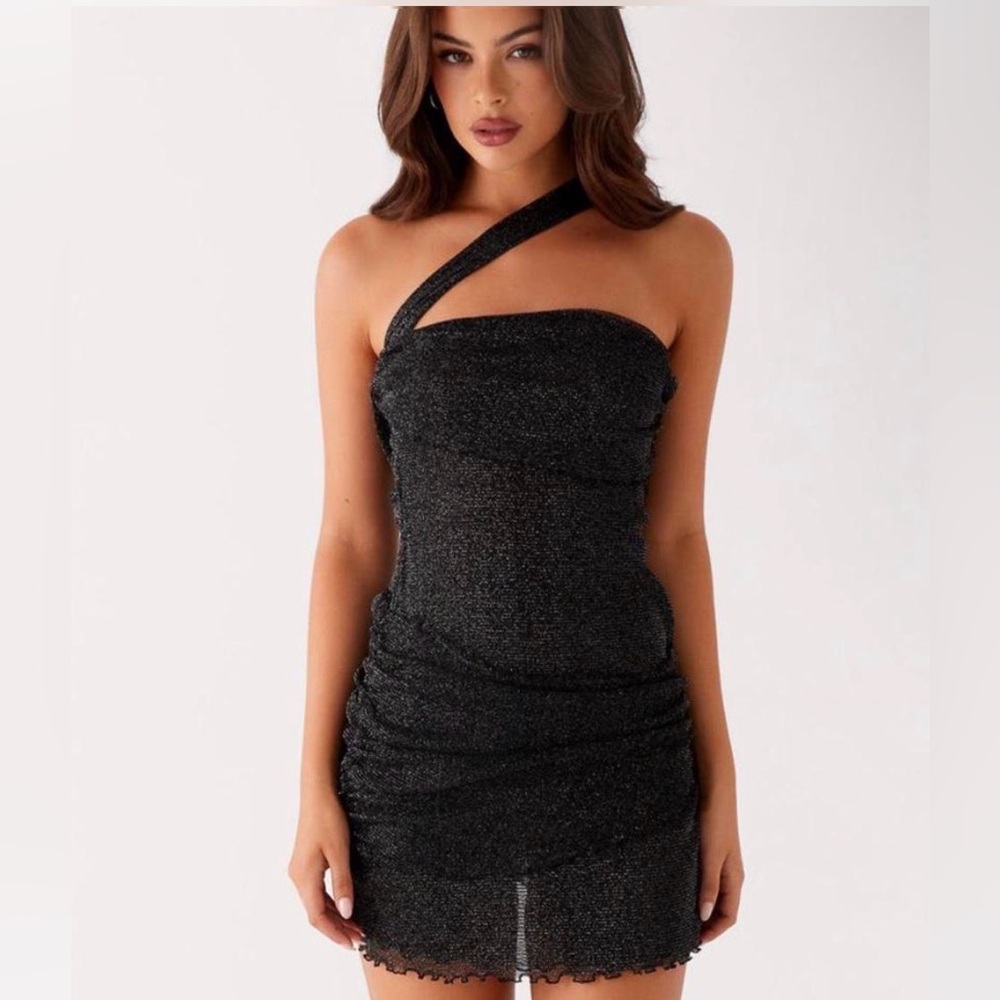 Peppermayo Mesh Black One-Shoulder Dress